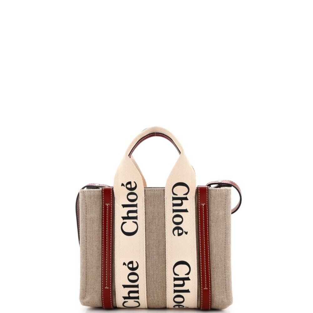 Chloe Woody Convertible Tote Canvas with Leather Small Neutral - Picture 3 of 7